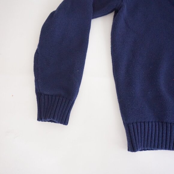 Vintage Ralph Lauren Navy Zip Cotton Sweater Preppy Collegiate Crest Knit L - Picture 6 of 8
